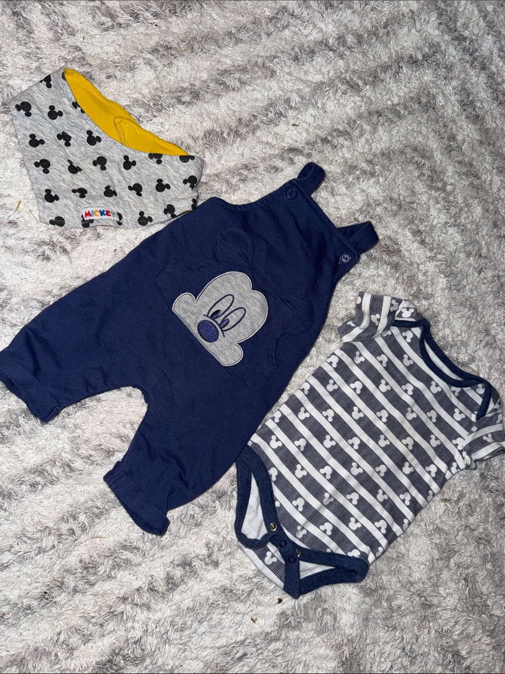 NB Disney Mickey Mouse Navy Blue Baby Overalls & Onesie Set